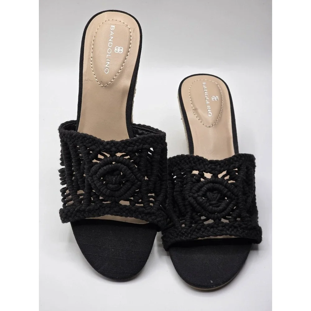 Bandolino Women's Andrrea Espadrille Crochet Wedge Sandals in‎ black Size 7.5